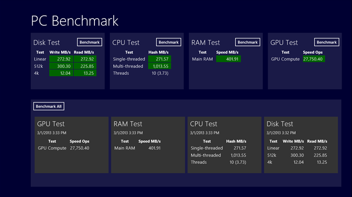 PC Benchmark App for Windows 10 and Windows RT